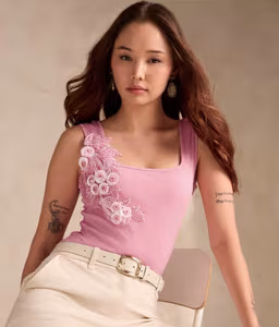 Embellished Square Neck Sleeveless Top